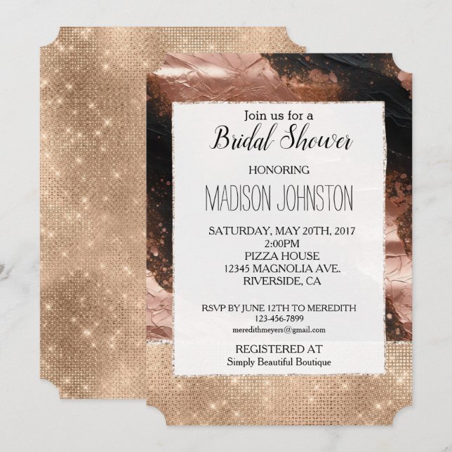 Invitation Glam Champagne Glitz Rose Gold Black (Devant / Derrière)