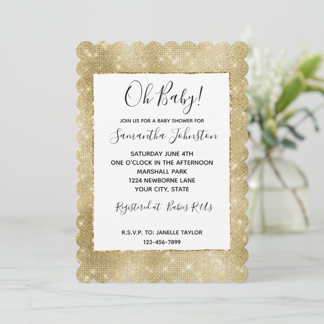 Invitation Glam Champagne Gold Glitzy Sparkie (Debout devant)