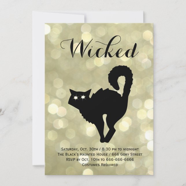 Invitation Glam Chat noir sur Gold Halloween Costume Party (Devant)