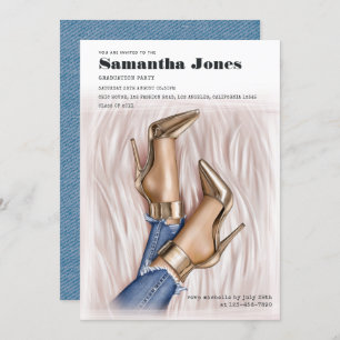 Invitation Glam Chic Fashion Denim Graduation Party
