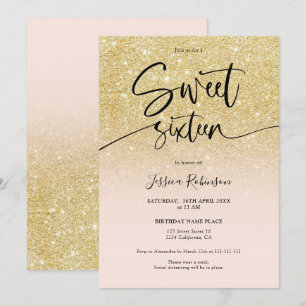 Invitation Glam chic or parties scintillant ombre rose cinglé