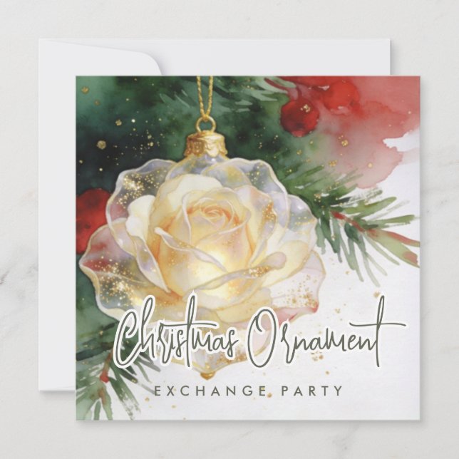 Invitation Glam Christmas Ornament Shaped Like a Rose Invi (Devant)