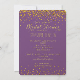 Invitation Glam Confetti Dots or et violet douche nuptiale