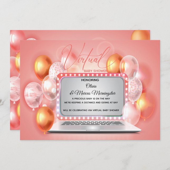 Invitation Glam Coral Ordinateur portable moderne Virtual Bab (Devant / Derrière)