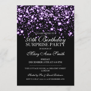 Invitation Glam de nuit violet pour la fête du 50e anniversai