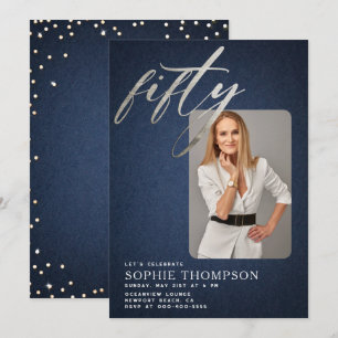 Invitation Glam Denim Diamonds Bleu Blanc 50e Anniversaire Ph