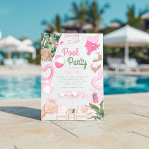 Invitation Glam d'été rose   Pool Party