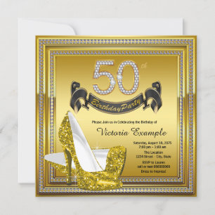 Invitation Glam Diamond Gold High Heels 50e anniversaire