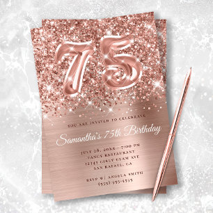 Invitation Glam doré Rose de Glitterie Sparkly 75e anniversai