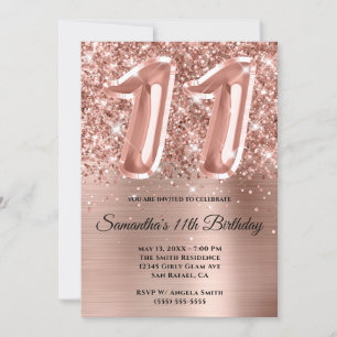 Invitation Glam doré Rose de la Glitterie Sparkly 11e anniver