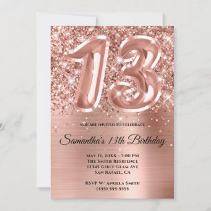 Invitation Glam doré Rose de la Glitterie Sparkly 13e anniver