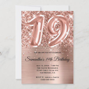 Invitation Glam doré Rose de la Glitterie Sparkly 19e anniver