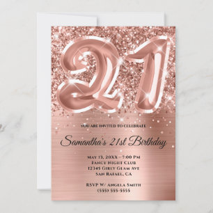 Invitation Glam doré Rose de la Glitterie Sparkly 21e anniver