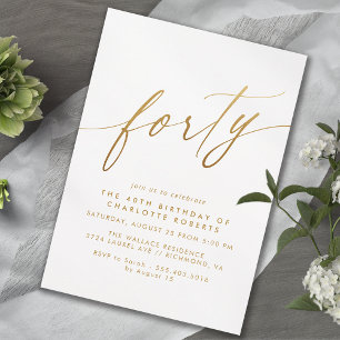 Invitation Glam doux blanc et or   40e anniversaire moderne