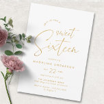 Invitation Glam doux | White and Gold Sweet 16e anniversaire<br><div class="desc">Invitations blanches et faux or à la fête du 16ème anniversaire avec du texte "sweet sixteen" dans un script manuscrit. Remarque : L'effet Gold est répliqué par un graphique de haute qualité. Aucune feuille réelle ne sera utilisée.</div>