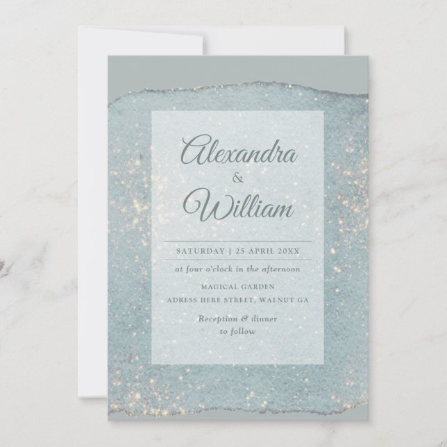 Invitation Glam Dusty Blue Parties scintillant Moderne Pastel (Devant)