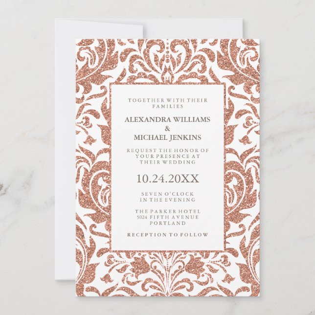 Invitation Glam Elegant Faux Rose Gold Parties scintillant Ma (Devant)