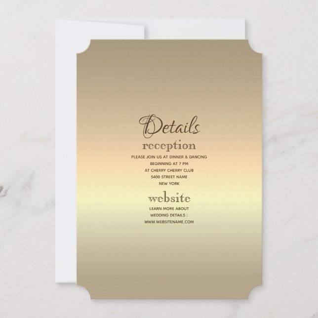 Invitation Glam Elegant Minimalist Mariage Gold Détails Card (Devant)