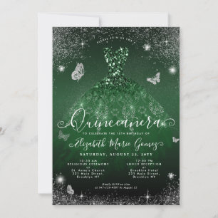 Invitation Glam Emerald Green Parties scintillant Argent Gown