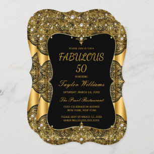 Invitation Glam Fabuleux 50 Party Black Lace Pearl Gold