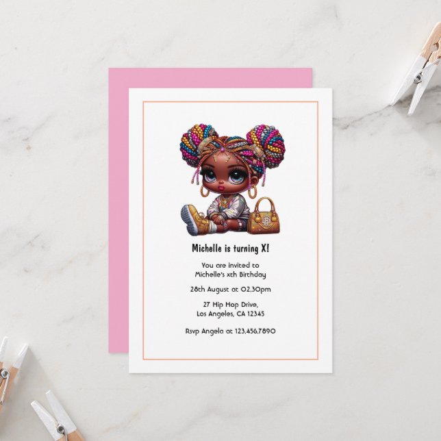 Invitation Glam Fashion Doll Anniversaire (Devant/Arrière en situation)