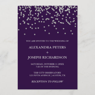 Invitation Glam Faux Confetti en argent et Mariage profond vi