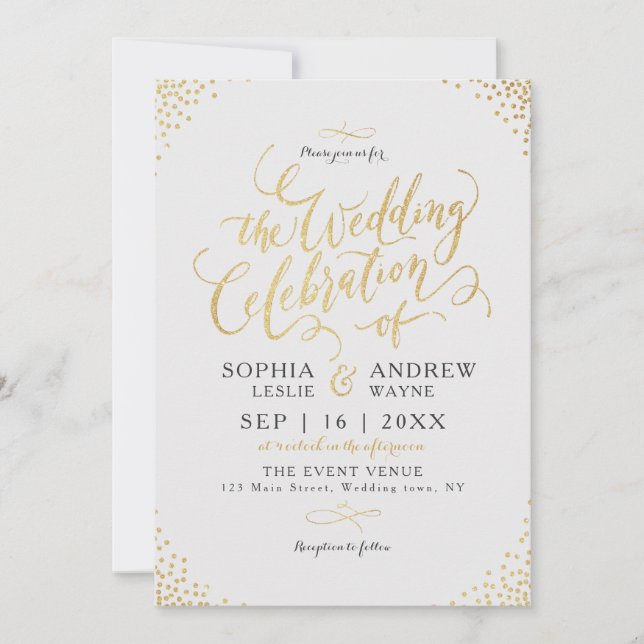 Invitation Glam faux or parties scintillant calligraphie vint (Devant)