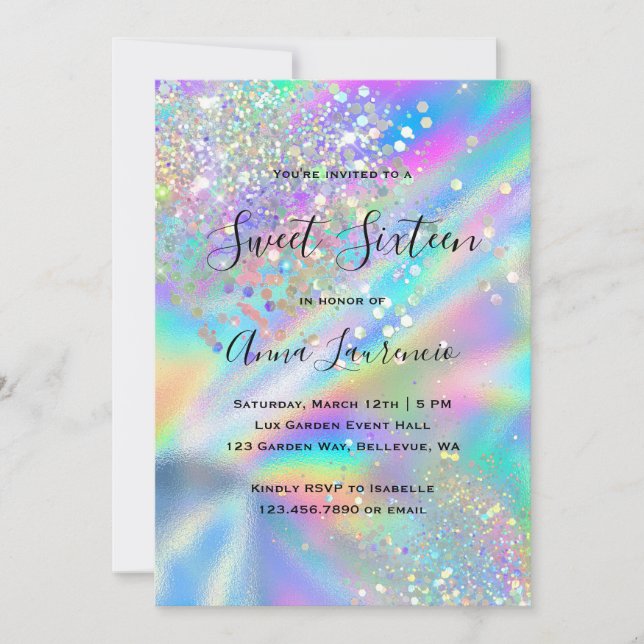 Invitation Glam Faux Parties scintillant holographique Sweet  (Devant)