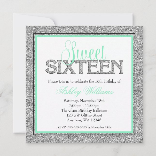 Invitation Glam Faux Parties scintillant Monnaie d'argent Suc (Devant)