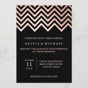 Invitation Glam Faux Rose Gold Chevron et Black Mariage