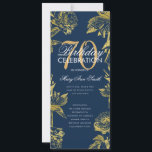 Invitation Glam Floral 70th Birthday Program Gold Navy Menu<br><div class="desc">Design élégant "Programme de fête d'anniversaire" avec arrangement floral en or avec texte personnalisé.</div>