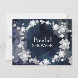 Invitation Glam Floral Wreath Navy Blue Winter Fête des marié