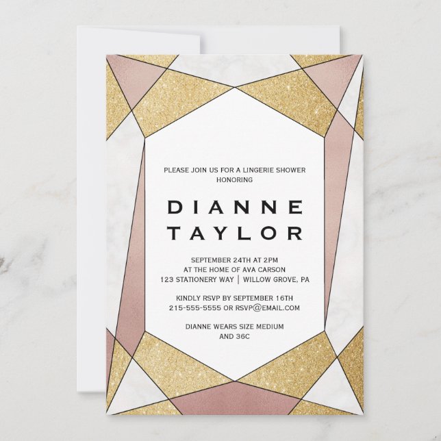 Invitation Glam Géométrique Diamant Lingerie Douche (Devant)