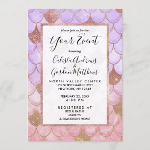 Invitation Glam Girl Rose or Parties scintillant sirène échel