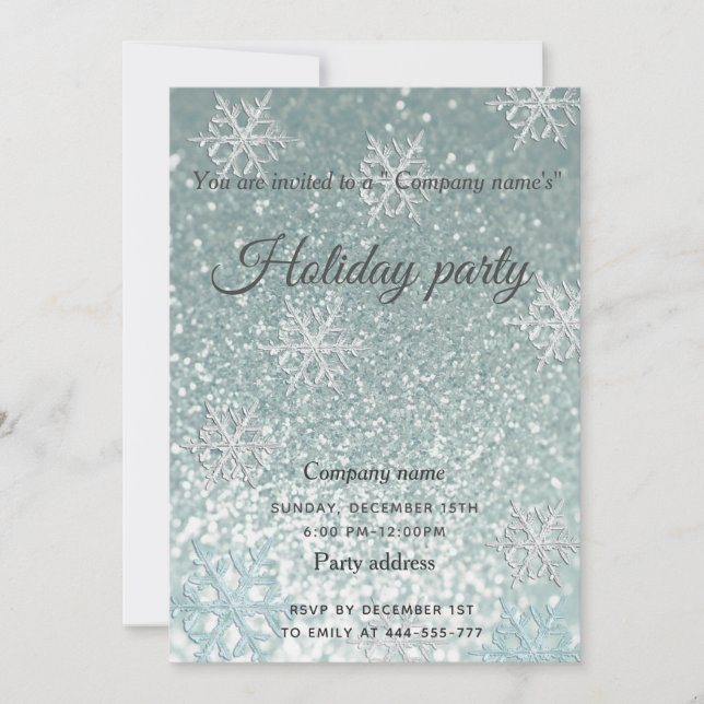 Invitation Glam gliterie snowflake compagnie fête de vacances (Devant)