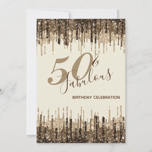 Invitation Glam Glittery Spark 50 & Fabuleuse fête d'annivers (Devant)