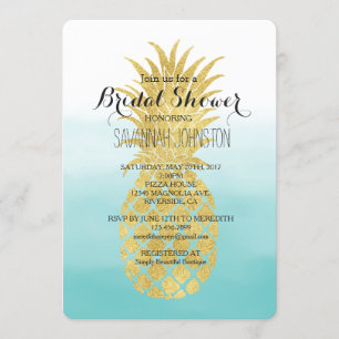 Invitation Glam Gold Ananas Aqua Aquarelle douche nuptiale