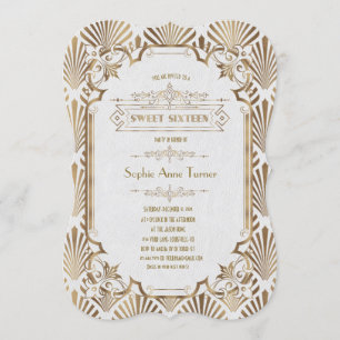 Invitation Glam Gold Art Déco Black Gatsby Sweet sixteen des