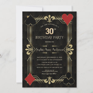 Invitation Glam Gold Art Deco Casino Las Vegas 30e anniversai