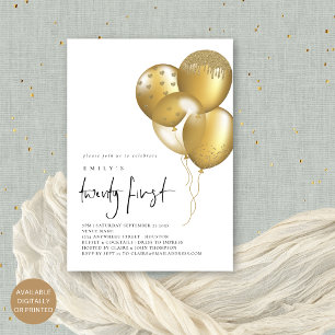 Invitation Glam Gold Balloons 21e fête d'anniversaire