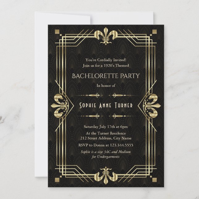 Invitation Glam Gold Black Art Deco Bachelorette (Devant)