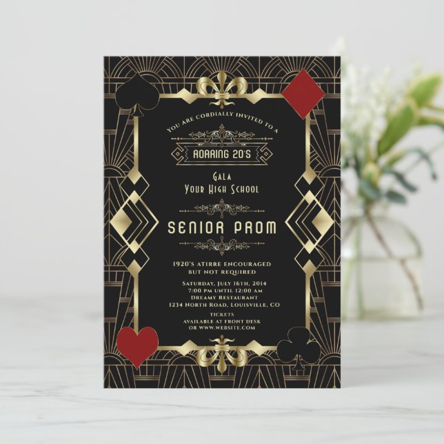 Invitation Glam Gold Black Casino Gatsby 20s Senior PROM (Debout devant)