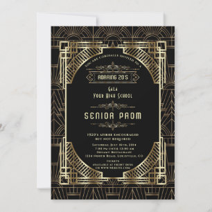 Invitation Glam Gold Black Déco Gatsby 20s Style Bal de Promo