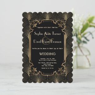 Invitation Glam Gold Black Great Gatsby Art Déco Mariage