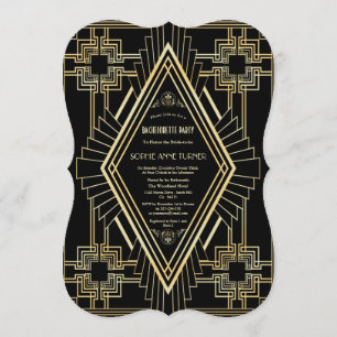 Invitation Glam Gold Black Great Gatsby Bachelorette Party