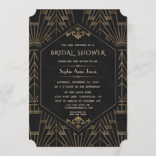 Invitation Glam Gold Black Great Gatsby Fête des mariées des