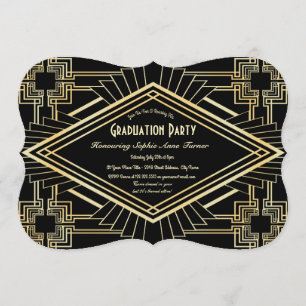 Invitation Glam Gold Black Great Gatsby Graduation Party