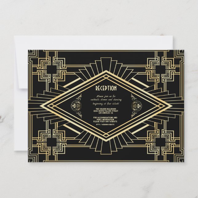 Invitation Glam Gold Black Great Gatsby Réception de mariage (Devant)