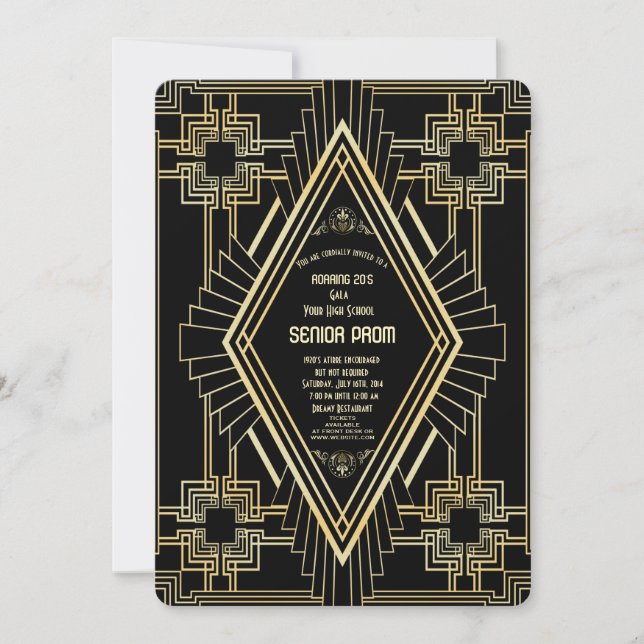 Invitation Glam Gold Black Great Gatsby SENIOR PROM (Devant)