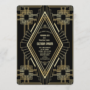 Invitation Glam Gold Black Great Gatsby SENIOR PROM